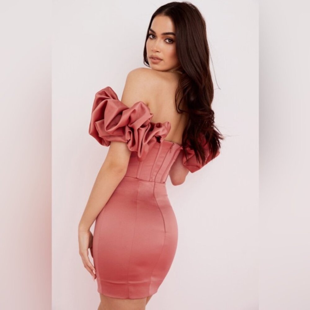 NWT House of CB Annabelle Rose Pink Satin Ruffle Strapless Mini Dress Size M - Picture 11 of 11